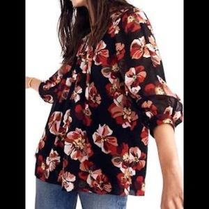 Madewell black and red floral blouse